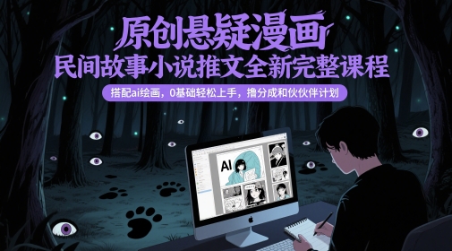 原创悬疑漫画民间故事小说推文全新完整课程, 搭配ai绘画,0基础轻松上手,撸分成和伙伴计划-风淘社