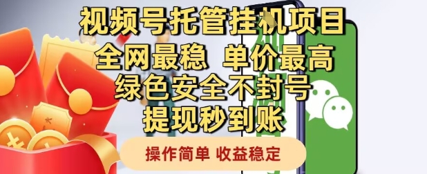 视频号托管挂G项目全网最稳,单价最高,绿色安全不封号提现秒到账,操作简单,收益稳定【揭秘】-风淘社