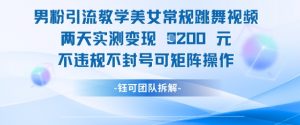 男粉引流教学美女常规跳舞视频两天实测变现1k+，不违规不封号可矩阵操作-风淘社