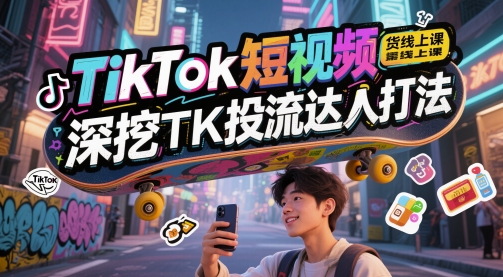 TikTok短视频带货线上课,深挖TK投流达人打法-风淘社