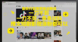 最新抖音搜索搬运教程,一刀不剪,条条过抖,推文短剧影视涨粉都可以-风淘社