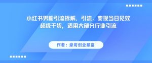 小红书男粉引流拆解,引流、变现当日见效超级干货,适用大部分行业引流-风淘社