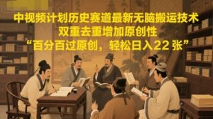 中视频计划历史赛道最新无脑搬运技术,双重去重增加原创性,百分百过原创,轻松日入2张-风淘社