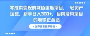 零成本变现的咸鱼虚拟项目， 轻资产运营，新手日入3张+，目前没有项目的老铁正合适-风淘社