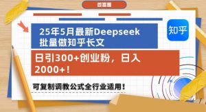 25年5月最新Deepseek批量做知乎长文，日引300+创业粉，日入1k+，可复制调教公式全行业适用-风淘社