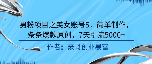 男粉项目之美女账号5，简单制作，条条爆款原创，7天引流5000+-风淘社