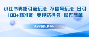小红书男粉引流玩法不废号玩法日引100男粉变现路径多操作简单-风淘社