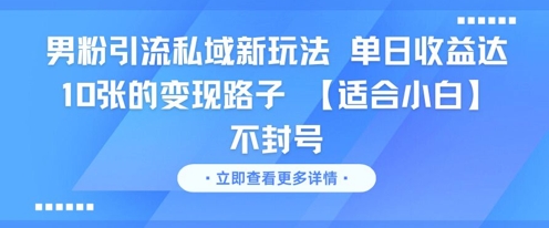 男粉引流私域新玩法，单日收益达10张的变现路子 【适合小白】不封号-风淘社