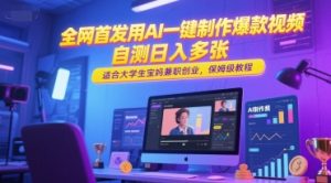 全网首发用AI一键制作爆款视频,自测日入多张,适合大学生宝妈兼职创业,保姆级教程-风淘社