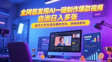 全网首发用AI一键制作爆款视频,自测日入多张,适合大学生宝妈兼职创业,保姆级教程-风淘社
