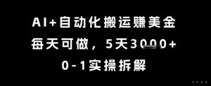 AI+自动化搬运挣美金，每天可做，5天3k+，0-1实操拆解【揭秘】-风淘社