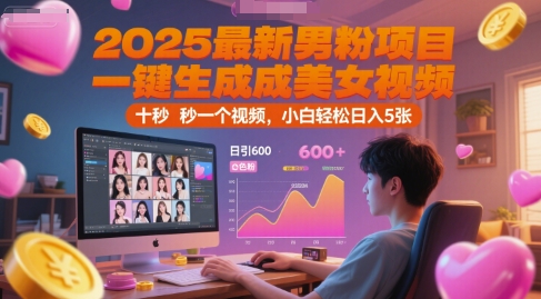 2025最新男粉项目，一键生成美女视频，日引600+色粉 十秒一个视频，小白轻松日入5张【揭秘】-风淘社