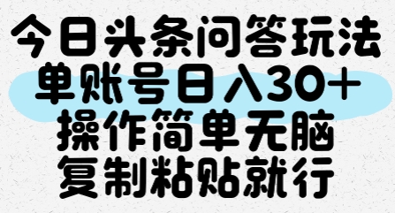 今日头条问答玩法,单账号日入30+,操作简单无脑复制粘贴就行-风淘社