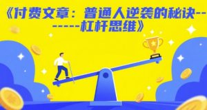 付费文章：普通人逆袭的秘诀——杠杆思维-风淘社