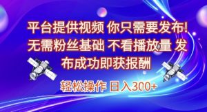 平台提供视频,你只需要发布, 无需粉丝基础,不看播放量,发布成功即获报酬,日入3张【揭秘】-风淘社
