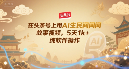 在头条号上用AI生民间故事视频,5天1k+,纯软件操作-风淘社