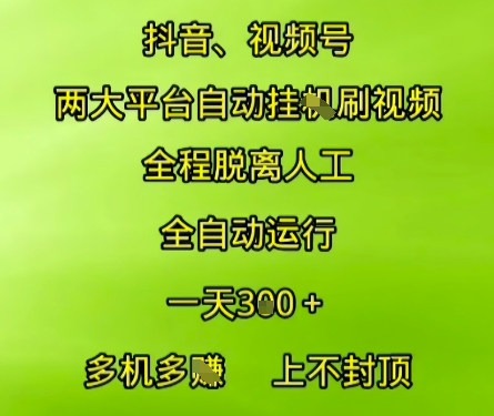 抖音视频号两大平台自动运行,全程脱离人工,自动获取收益,一天3张+,多机多挣,上不封顶【揭秘】-风淘社