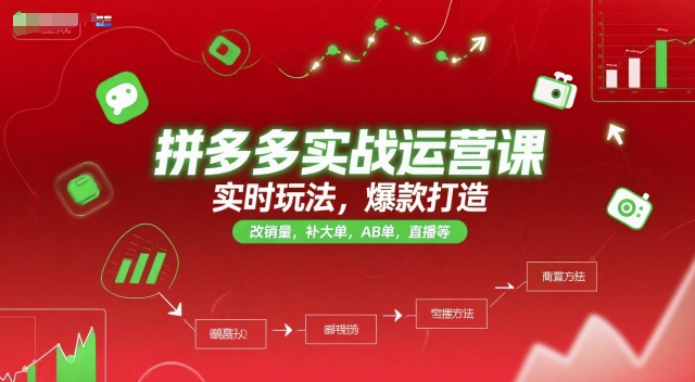 拼多多实战运营课,实时玩法,爆款打造,改销量,补大单,AB单,直播等(更新2025月)-风淘社
