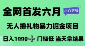 全网首发六月,无人撸礼物暴力掘金项目,日入1K+门槛低,当天拿结果,小白可玩【揭秘】-风淘社