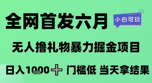 全网首发六月,无人撸礼物暴力掘金项目,日入1K+门槛低,当天拿结果,小白可玩【揭秘】-风淘社