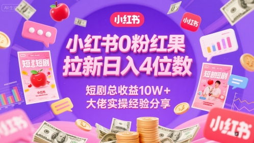 小红书0粉红果短剧拉新日入4位,数短剧总收益10W+大佬实操经验分享-风淘社