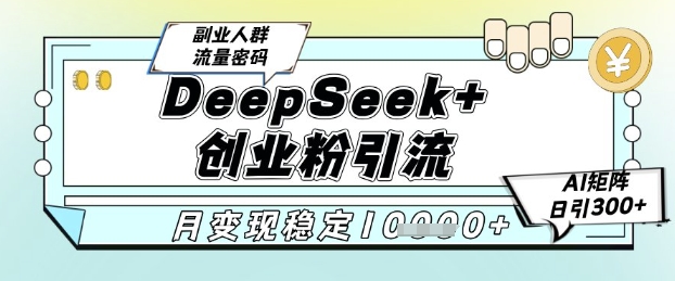 DeepSeek+创业粉精准引流,全新分享课4.0玩法,AI矩阵日引300+,多种变现方式,稳定月入1W-风淘社