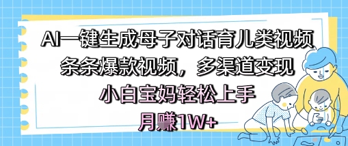 AI一键生成母子对话育儿类视频,条条爆款视频,多渠道变现,小白宝妈轻松上手,月入1W+-风淘社