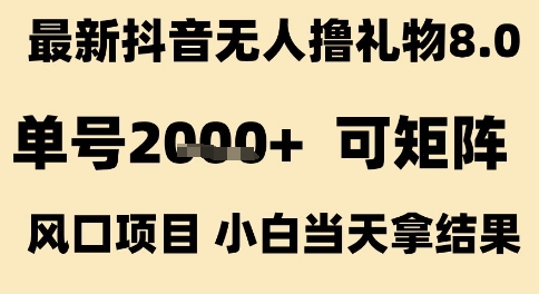 最新抖音无人撸礼物8.0，单号2k+，可矩阵风口项目，小白当天拿结果【揭秘】-风淘社
