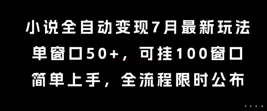 小说全自动变现7月玩法，单窗口50+，可挂100窗口，简单上手，全流程限时公布【揭秘】-风淘社