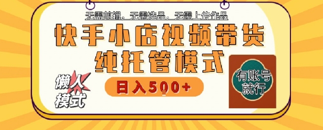 快手小店托管代运营，无需剪辑，无需选品，无需上传作品，全程无需操作，轻松月入5k+【揭秘】-风淘社