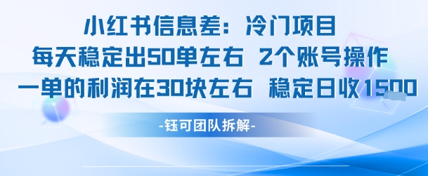 小红书信息差冷门项目一单利润30块每天稳定1.5k左右2个账号操作-风淘社