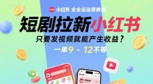 短剧拉新小红书全运营教程,只要发视频就能产生收益,一单9-12不等-风淘社