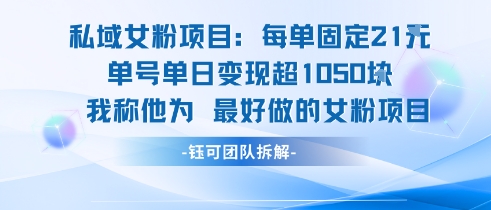 私域女粉项目：每单固定21块，单日变现超1k+，最好做的女粉项目-风淘社