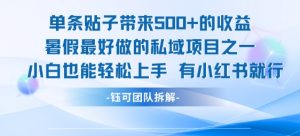 单条贴子带来5张的收益，暑假最好做的私域项目之一，小白也能轻松上手，有小红书就行-风淘社