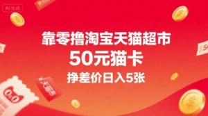 靠零撸淘宝天猫超市50元猫卡,挣差价日入5张-风淘社