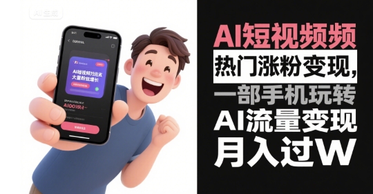 AI短视频热门涨粉变现，一部手机玩转AI流量变现，月入过W-风淘社