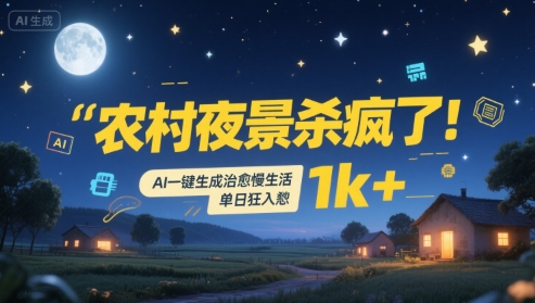 农村夜景杀疯了!AI一键生成治愈系慢生活,单日狂入1k+-风淘社