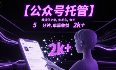 【公众号托管 】我提供文章,你发布,每天5分钟,单篇收益2k+【揭秘】-风淘社