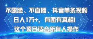 不露脸、不直播、抖音单条视频日入1W+，有图有真相！这个项目适合所有人操作-风淘社