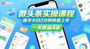 微头条实操课程,新手小白2分钟快速上手,一天收益4张-风淘社