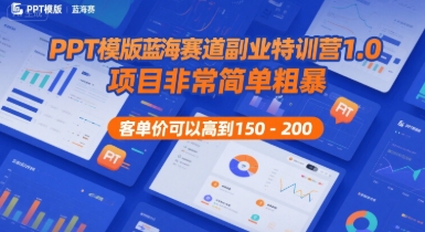 PPT模版蓝海赛道副业特训营1.0,项目非常简单粗暴,客单价可以高到150-200-风淘社