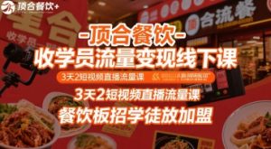 顶合餐饮-收学员流量变现线下课,3天2短视频直播流量课,餐饮板招学徒放加盟-风淘社