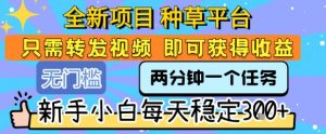 全新项目 种草平台 只需要转发任务视频 即可获得收益 新手小白每天稳定3张+【揭秘】-风淘社