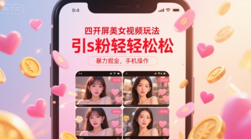 四开屏美女视频玩法,引s粉轻轻松松,暴力掘金,手机操作【揭秘】-风淘社