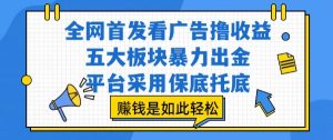 全网首发看广告撸收益，五大板块暴力出金，平台采用保底托底，挣钱是如此轻松作【揭秘】-风淘社