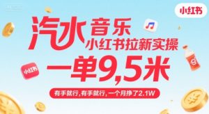 汽水音乐小红书拉新实操，，一单9.5米，有手就行，一个月挣了2.1W-风淘社