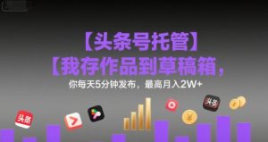 【头条号托管 】我存作品到草稿箱，你每天5分钟发布，最高月入2W+【揭秘】-风淘社