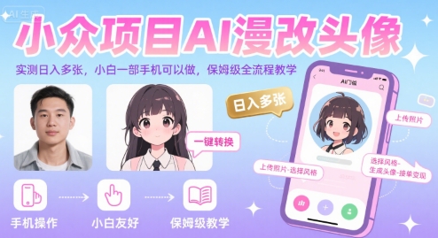 小众项目AI漫改头像，实测日入多张，小白一部手机可以做，保姆级全流程教学-风淘社