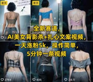 全新赛道,AI美女背影杀+扎心文案视频,一天涨粉5k,操作简单,5分钟一条视频-风淘社