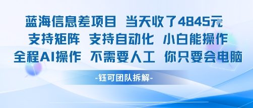 蓝海信息差项目当天收米1k+ 支持矩阵支持自动化小白能操作全程AI操作不需要人工你只要会电脑-风淘社